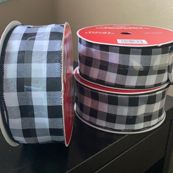 3 Wired Jumbo Ribbon 2.5” white and black pattern farmhouse buffalo - Picture 6 of 16